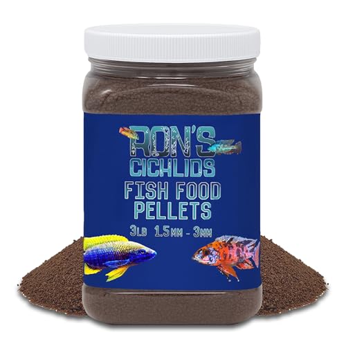 RON'S CICHLIDS Mbuna Blend Fish Food, Premium Tropical Fish Food Pellets with Protein, Veggies & Fruits for Healthier, Brighter & Bigger Tropical Fish & Cleaner Tanks, 3 LB - size: 3 Pound (Pack of 1)