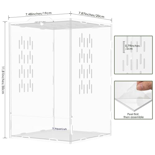 Acrylic Jumping Spider Enclosure, 7.48 x 7.87 x 11.81 in Clear Terrarium | Front-opening ventilated habitat for jumping spiders, small spiders and slow-moving invertebrates; clear acrylic display. - size: 7.48 x 7.87 x 11.81 inches（19x20x30cm）