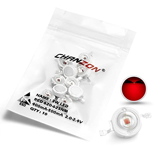 CHANZON 10 pcs High Power Led Chip on Board 3W Red | (400mA - 500mA / DC 2V - 2.4V / 3 Watt) Super Bright Intensity SMD COB Light Emitter Components Diode Bulb Bead DIY Lighting - color: E) Red