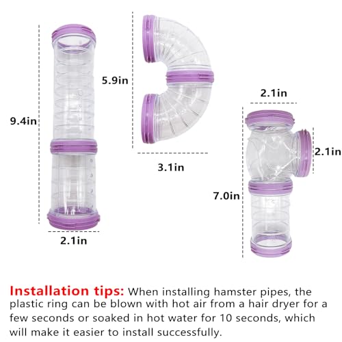 8PCS Hamster Tunnel Tube DIY Assorted Toy Transparent Adventure Pipe Playground Excercise Set for Mouse Syrian Hamster Gerbil (Purple) - color: Purple