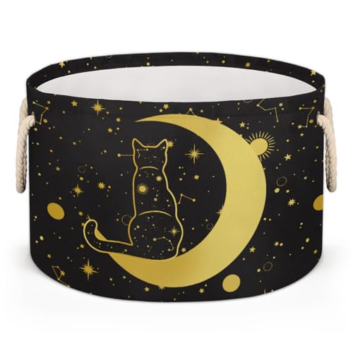 Storage Baskets - Moon Large Nursery Organizer Bin Box with Handles Collapsible Round Black Cat Laundry Hamper for Kids Boy Toys Pet Blanket, Bedroom Living Room Home Decor Gift Basket (19.4"x13.3") - color: Black Cat Moon