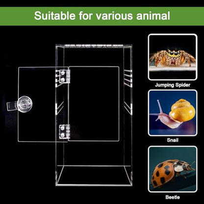 NANEEZOO Jumping Spider Enclosure with Front Opening Door, 6"x6"x12" Reptile Breeding Box Micro Habitat Terrarium for Small Tree Dwelling Reptiles, Spiders, Mantis & Invertebrates - size: 6x6x12 Inch Square