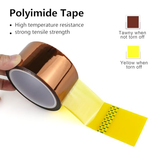 BOMEI PACK Polyimide Tape, 1 Pack High-Temperature Resistant Tape 2inch x 33m(108ft), No Residue Heat-Resistant Tape for Electric Task, 3D Printing, Soldering, Sublimation, Masking