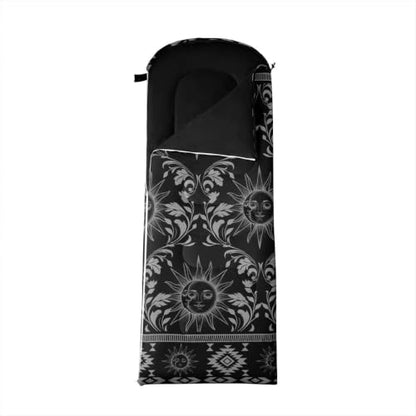 Erosebridal Longhorn Cow Skull Sleeping Bag for Kids Goth Witchy Damask Camping Blanket for Hiking Travel Hunting Sleep Bag - color: Black Sun and Moon