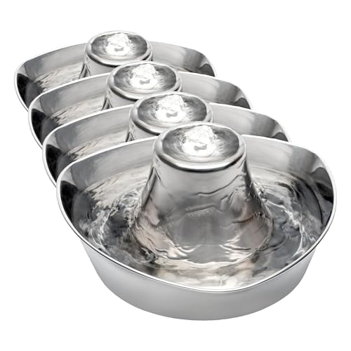 PetSafe Seaside Stainless Steel Cat & Dog Fountain, 60 Oz Water Capacity - 2 Water Filters & 1 Pump Included, Soothing Flow for Pets, Scratch-and Rust-Resistant Material - Quiet Motor (Pack of 4) - size: 1 Count (Pack of 4), style: Fountain