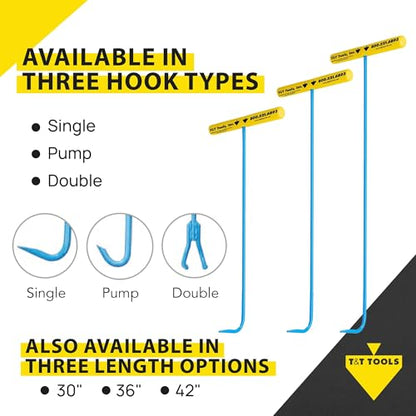 T&T Tools 36-Inch Handy Hook Lifting Tool - 3/8" Single Hook End - 2 Pack | Solid Steel Construction, Heavy Duty Lifting, Septic Tank Riser, Grates, Storm Drains, Pallet Pulling, Bright Blue Finish - size: 2 Pack - 36 Inch Handy Hook - Single Hook End