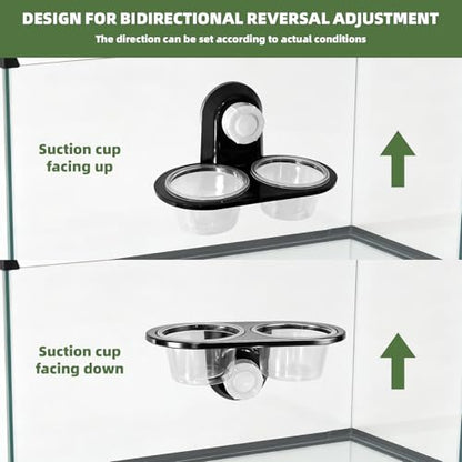 Black Gecko Feeding Ledge, Suction Station with Cups and Tweezer | Detachable suction feeder, 100 disposable cups and 1 tweezer for gecko, lizard, reptiles and amphibians