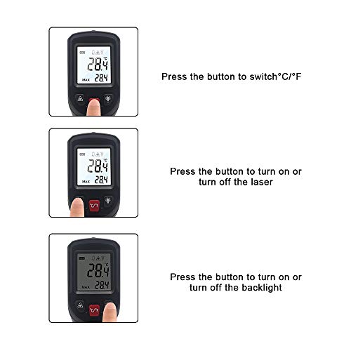 KETOTEK Infrared Thermometer Non Contact IR Digital Laser Temperature Gun -50℃～600℃ (-58℉～1112℉) Adjustable Emissivity Thermometer Gun for Cooking - color: Black