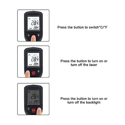 KETOTEK Infrared Thermometer Non Contact IR Digital Laser Temperature Gun -50℃～600℃ (-58℉～1112℉) Adjustable Emissivity Thermometer Gun for Cooking - color: Black