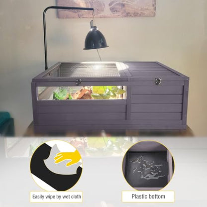 AIvituvin Tortoise Habitat House Indoor, Wooden Tortoise House Reptile Enclosure Outdoor Amphibians Cage for Gecko Lizard Snake