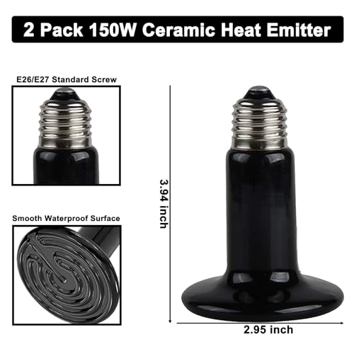 15 inch Dual Reptile Light Fixture Reptile Heat Lamp | Max 150W, 2PCS 150W Ceramic Heat Emitter, Double Dome UVB Light Fixture, For Terrarium and Tortoise Habitat - size: 15inch with 2PCS 150W ceramic heat emitter