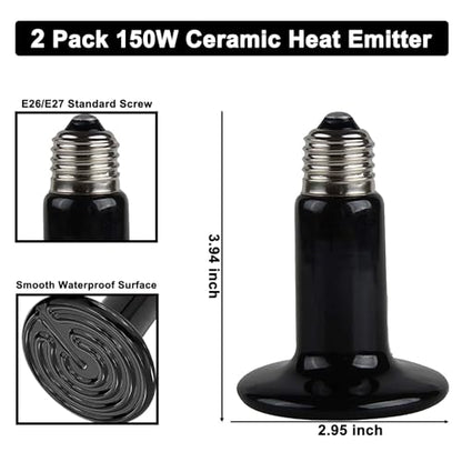 15 inch Dual Reptile Light Fixture Reptile Heat Lamp | Max 150W, 2PCS 150W Ceramic Heat Emitter, Double Dome UVB Light Fixture, For Terrarium and Tortoise Habitat - size: 15inch with 2PCS 150W ceramic heat emitter