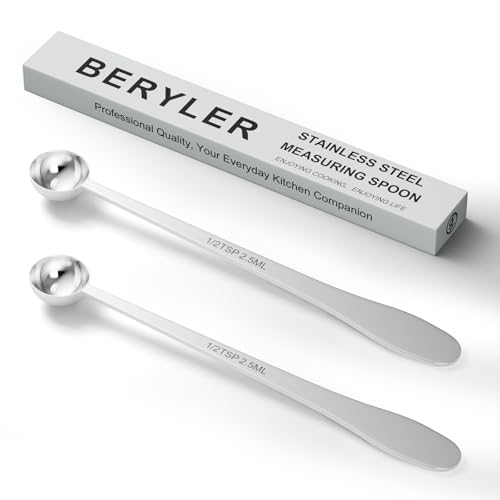 2PCS 1/2Teaspoon(1/2tsp, 2.5ml) Extra-long Handle Measuring Spoon | 18/8(304) Stainless Steel, Food-Grade, High Precision, Durable, ‌Rust-Free, Dishwasher-Safe, Easy-Read Marking - size: 1/2tsp|2.5ml