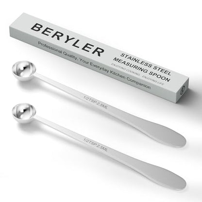 2PCS 1/2Teaspoon(1/2tsp, 2.5ml) Extra-long Handle Measuring Spoon | 18/8(304) Stainless Steel, Food-Grade, High Precision, Durable, ‌Rust-Free, Dishwasher-Safe, Easy-Read Marking - size: 1/2tsp|2.5ml