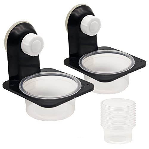 Crested Gecko Feeding Ledge with 20 Pcs Bowls, Suction Cup Reptile Feeder | Detachable Plastic Reptile Feeding Dish for Gecko Lizard Spider, Food & Water Feeding for Glass Tank Terrarium (Single) - style: Single