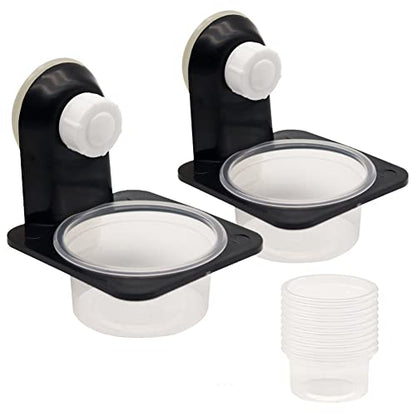 Crested Gecko Feeding Ledge with 20 Pcs Bowls, Suction Cup Reptile Feeder | Detachable Plastic Reptile Feeding Dish for Gecko Lizard Spider, Food & Water Feeding for Glass Tank Terrarium (Single) - style: Single