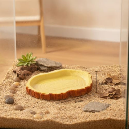 Reptile Food and Water Bowl, Low-Profile Resin Dish for Terrarium Habitat, Stable Feeding Station for Small Lizards and Geckos (1 PC)
