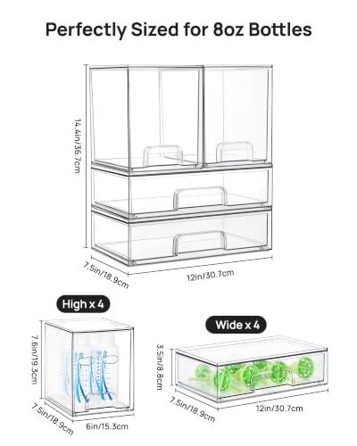 Vtopmart 8 Pack Stackable Storage Drawers Set, Clear Plastic Organizer Bins for Baby Bottle, Beauty Supplies Storage, Ideal for Kichen Countertop, Vanity, Bathroom, Cabinet, Pantry Organization - style: 4 High+4 Wide