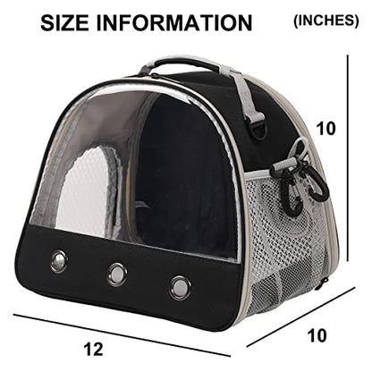 Leopard Gecko Portable Carrier with Leather Harness and Leash Set,Small Animal Travel Cage with Transparent Window,Lizard Carrier for Hamster Rabbit Gerbil Hedgehog Sugar Glider - color: Black