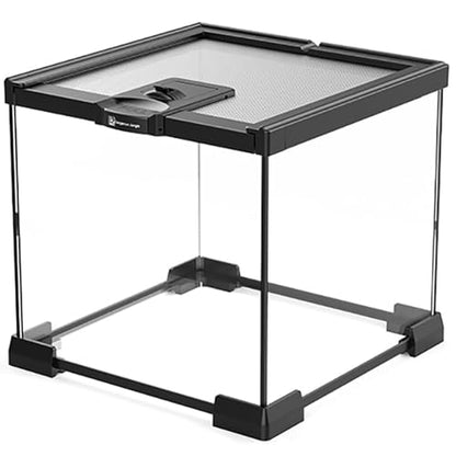 Reptile Float Glass Growth Tank, Transparent Reptile Terrarium with Wiring Hole, Eco Rainforest Feeding Box, Reptile Breeding Box Suitable for Stacking, Top Screen Ventilation Escape Proof Lid, - color: B