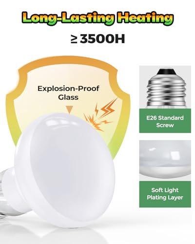 Reptile Heat Lamp, Simulate Natural Sunlight Heat Light Bulbs 2 Pack 100W Amphibians Basking Heat Lamp Bulbs for Reptiles, Bearded Dragon, Lizard, Turtle, Chicken