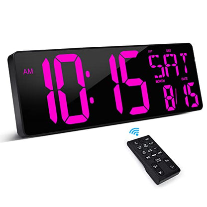 XREXS 17.2 Inch Large Digital Wall Clock with Remote Control | LED Large Display Count Up & Down Timer, Adjustable Brightness Alarm Clock with Day/Date/Temperature for Home, Office, Gym - color: Purple