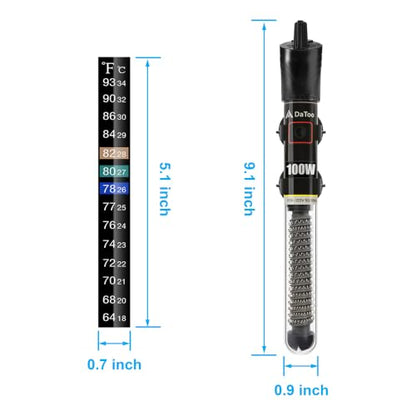 DaToo Mini Aquarium Heater 100W Small Fish Tank Heater 100 Watt with Free Thermometer Sticker(100W) - size: 100W