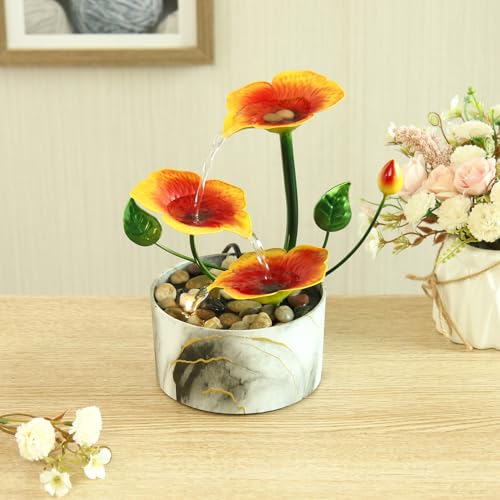 Tabletop Fountain Water Fountain Indoor Waterfall Fountain 3-Tier Desk Fountain Hibiscus Flower Themed Tabletop Fountains Indoor Home Decor for Meditation Relaxing(Hibiscus) - style: poetry of hibiscus