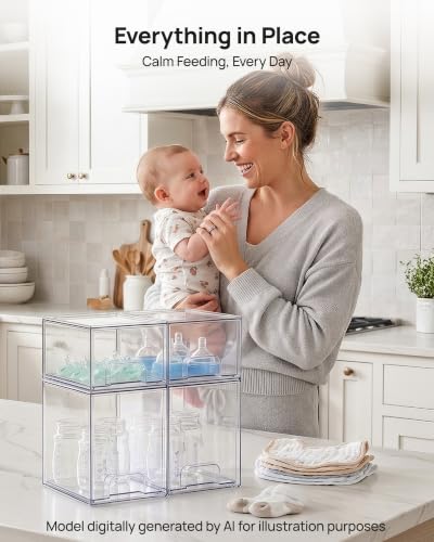 Vtopmart Stackable Storage Drawers Set of 8, Clear Plastic Organizer Bins for Baby Bottle, Beauty Supplies Storage, Ideal for Kichen Countertop, Vanity, Bathroom, Cabinet, Pantry Organization - style: 4 Small+4 High
