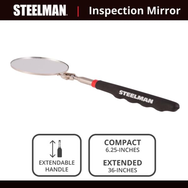 Steelman 29-Inch Telescoping Auto Inspection Mirror, Durable Steel, Articulating 3.25-Inch Round Mirror, Contoured Grip (Case of 10) - size: 29 inches (Case of 10)