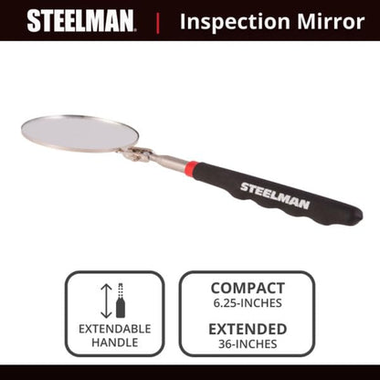 Steelman 29-Inch Telescoping Auto Inspection Mirror, Durable Steel, Articulating 3.25-Inch Round Mirror, Contoured Grip (Case of 10) - size: 29 inches (Case of 10)