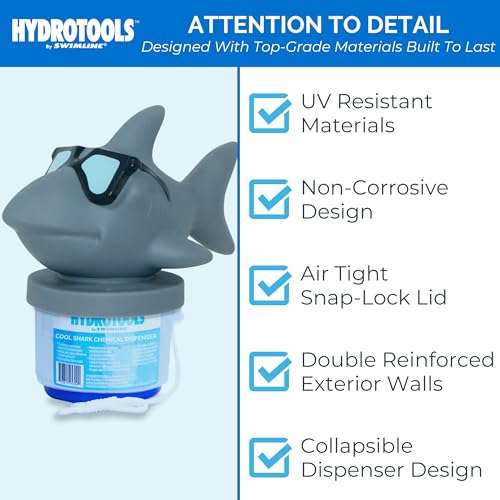 SWIMLINE HYDROTOOLS 87271 Shark Large Capacity Pool & Spa Chemical Dispenser | Compatible With Bromine & Chlorine Supports 1-3’’ Tablets | Adjustable For Customizable Flow Rate | Cost Effective - color: Cool Shark