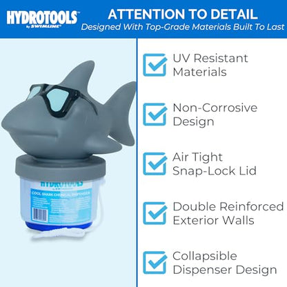 SWIMLINE HYDROTOOLS 87271 Shark Large Capacity Pool & Spa Chemical Dispenser | Compatible With Bromine & Chlorine Supports 1-3’’ Tablets | Adjustable For Customizable Flow Rate | Cost Effective - color: Cool Shark