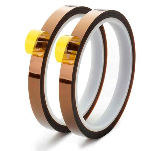 Heat Tape for Sublimation, 2 Rolls 0.5 Inch x 108Ft Polyimide Heat Resistant Tape, High Temp Thermal Tape for Heat Press Soldering, No Residue Heat Transfer Tape for Circuit Board 3D Printing - size: 10MM
