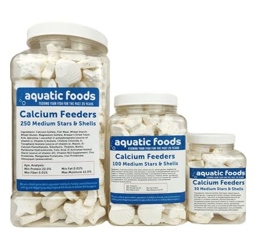 Calcium Feeder Medium Stars & Shells…250ct Jar | For Shrimp, For Snails, For Crabs, Crayfish, Pleco, Catfish, For All Tropical Fish - size: 250 Count (Pack of 1)