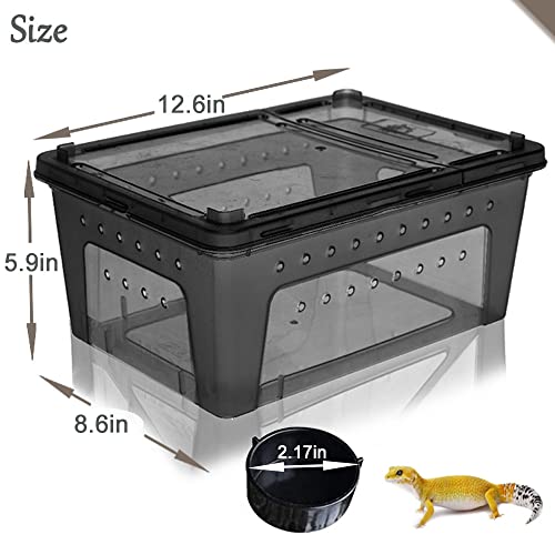 Hamiledyi 2PCS Reptile Feeding Box Snake Breeding Box Transparent Animal Habitat Cage Portable Plastic Turtle Transport Container for Bearded Dragon Lizard Spider Frog Scorpion Gecko 12.6 x 8.6 x 5.9