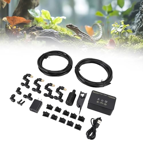 Luocute Reptile System, Automatic Terrariums Misting System with Timer and Copper Nozzles, Suitable for Rainforest Plants Amphibian (US Plug 110-240V)