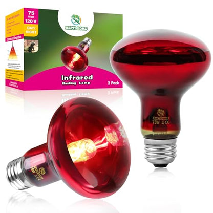 Reptile Heat Lamp Bulbs, Infrared 75W Reptiles & Amphibians Basking Spot Lamp Bulb-2 PCS, Red Heat Emitter Light for Chickens Coop - color: Red(75*2)