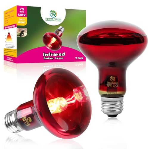 Reptile Heat Lamp Bulbs, Infrared 75W Reptiles & Amphibians Basking Spot Lamp Bulb-2 PCS, Red Heat Emitter Light for Chickens Coop - color: Red(75*2)