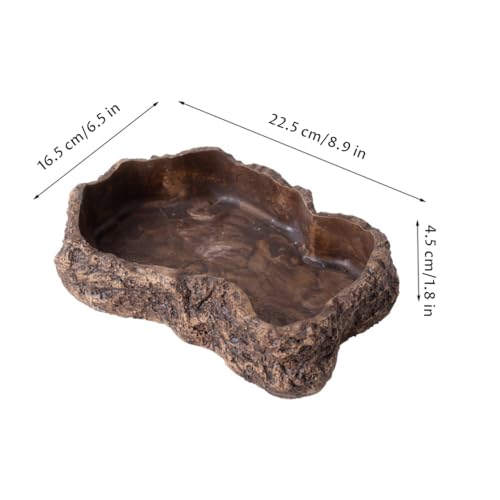 Reptile Water Dish, 600ml Tortoise Food Bowl - Natural Rock Texture Feeding & Bathing Bowl, Brown, 8.9x6.50x1.77 Inch, Snake Water - color: brown