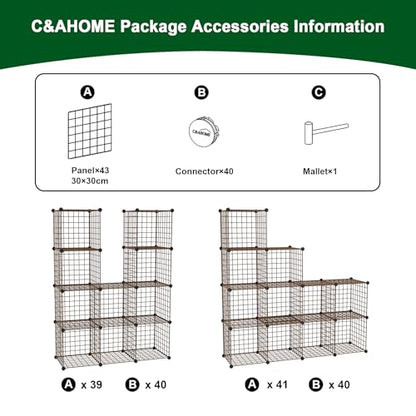C&AHOME Wire Cube Storage, 12 - Cube Organizer Metal C Grids, Closet, Brown | Modular Shelves Units Storage Bins Shelving Bookshelf Shelf Cabinet - color: Brown
