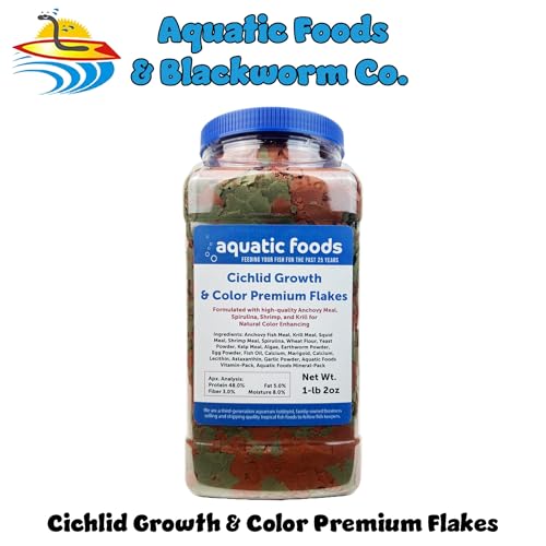 Cichlid Growth & Color Enhancing Flakes for Cichlids, Discus, All Tropicals. Aquatic Foods Premium Flakes…1-lb 2oz Lg Jar - size: 1.13 Pound (Pack of 1)