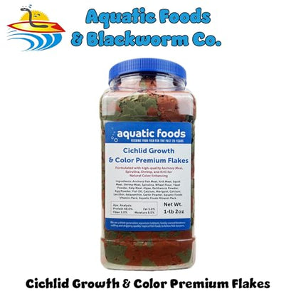 Cichlid Growth & Color Enhancing Flakes for Cichlids, Discus, All Tropicals. Aquatic Foods Premium Flakes…1-lb 2oz Lg Jar - size: 1.13 Pound (Pack of 1)