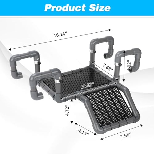 SKARUS Hanging Turtle Basking Platform with Ramp for 15 20 29 55 Gal Tanks | 4.9"-7.3" Adjustable Height, Fits 10.8"-16.1" Wide Aquariums, Non-Slip PVC Climbing Surface, Reptile Dock - size: 10.8"W