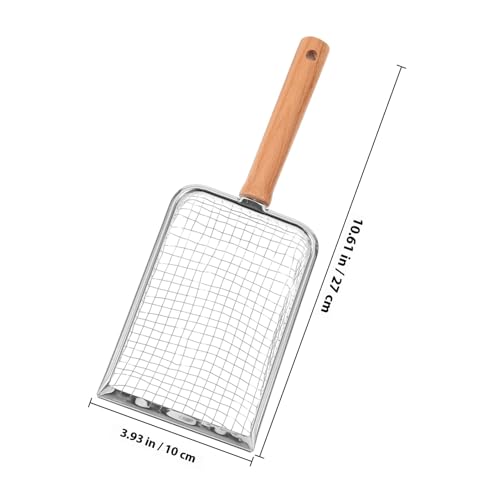 Mikikit Metal Cat Litter Scoop with Wood Handle, Mesh Sifter Shovel 5x5mm for Reptile and Small Pet Waste Cleaning, Sturdy Pet Litter Shovel for Cats and Hamsters