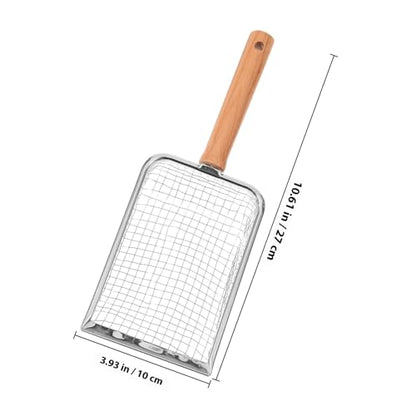 Mikikit Metal Cat Litter Scoop with Wood Handle, Mesh Sifter Shovel 5x5mm for Reptile and Small Pet Waste Cleaning, Sturdy Pet Litter Shovel for Cats and Hamsters
