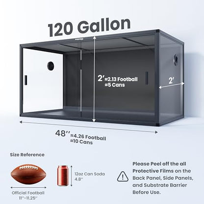 120 Gallon Reptile Tank for Bearded Dragon, Snake, Adult Reptile | Optimal Ventilation & Light Penetration by Rust Proof Mesh Top, Easy Assembly within 6 Steps with Clear Instruction - color: Ultimate Black, size: 120 Gallon