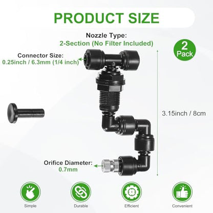 M METERXITY 2-Pack Reptile Mister Nozzles, 0.7mm Pore Copper 1/4" Reptile Misting Spray Nozzle with Plug for Terrarium/Vivarium, 360 Degree Adjustable Detachable Nozzles [Black] - size: 0.7mm