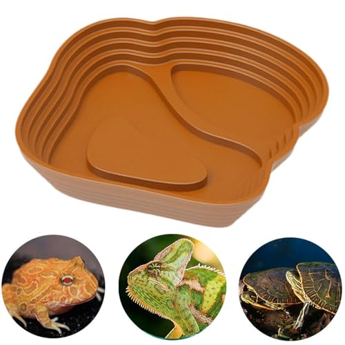 Reptile Bathing Pool Reptile Feeding Water Bowl Turtle Water Bowl Reptile Feeding Dish for Bearded Dragons Pet Supplies Bath, Small, Brown - color: Small, size: Brown