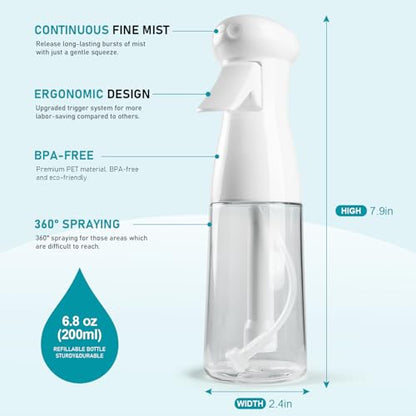Bealee Spray Bottle for Hair, Continuous Mister, Fine Mist, 2 Pack, 6.8 Oz | Ultra-Fine Mist, Continuous Spray, Leak-proof Misting for Hairstyling, Barbers, Salons, Essential Oil, Cleaning, Planting - color: Black & White, 2 Pack